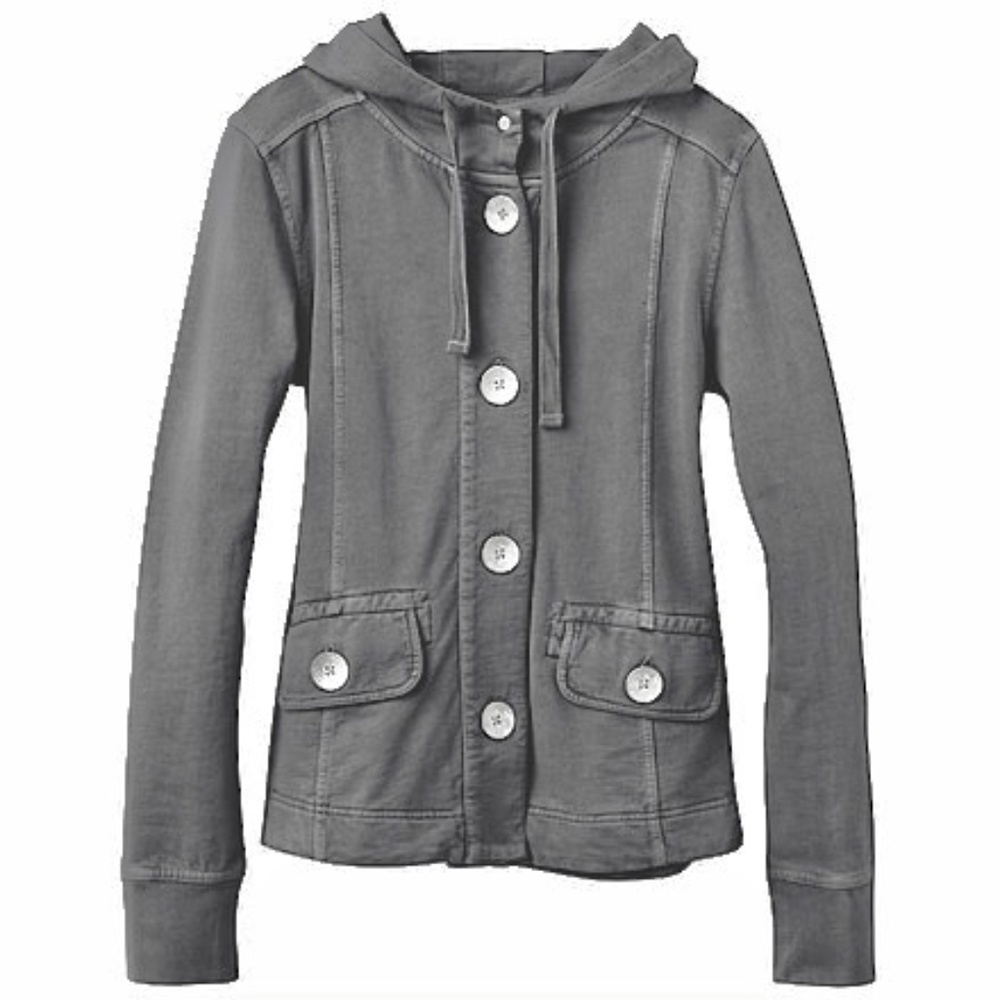 Prana Gray Janelle Button Front Hoodie Jacket Organic Cotton Sweatshirt